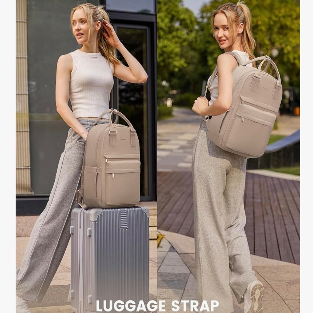 Laptop Backpack for Women 15.6 Inch Laptop Bag with USB Port - Beige - Picture 4 of 11